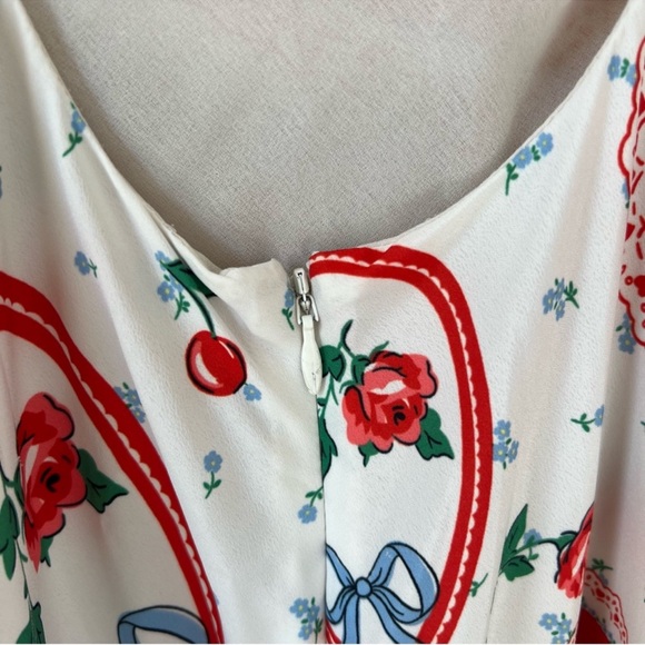 For Love & Lemons Daisy Heart Mae Strapless Midi Dress in White and Red - Picture 10 of 12